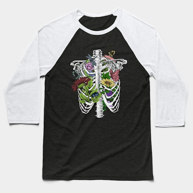 Floral ribcage Baseball T-Shirt by Dr.Bear